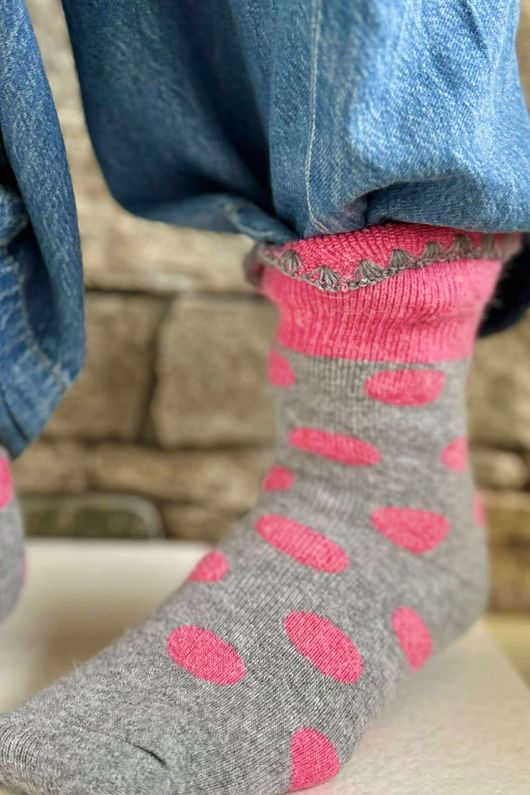 Laundry B Terry & Wool Luxury Socks Dotty Geranium Grey